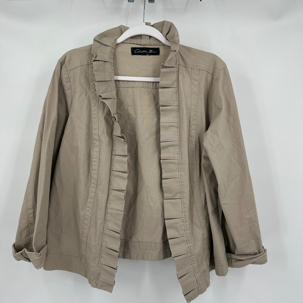 Womens Minimalist Ruffle Open Jacket Sz XL Modern Neutral Layer Elegant Softwear